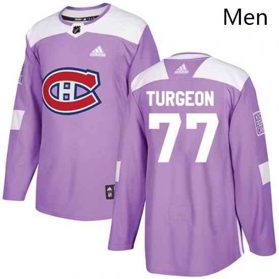 Mens Adidas Montreal Canadiens 77 Pierre Turgeon Authentic Purple Fights Cancer Practice NHL Jersey